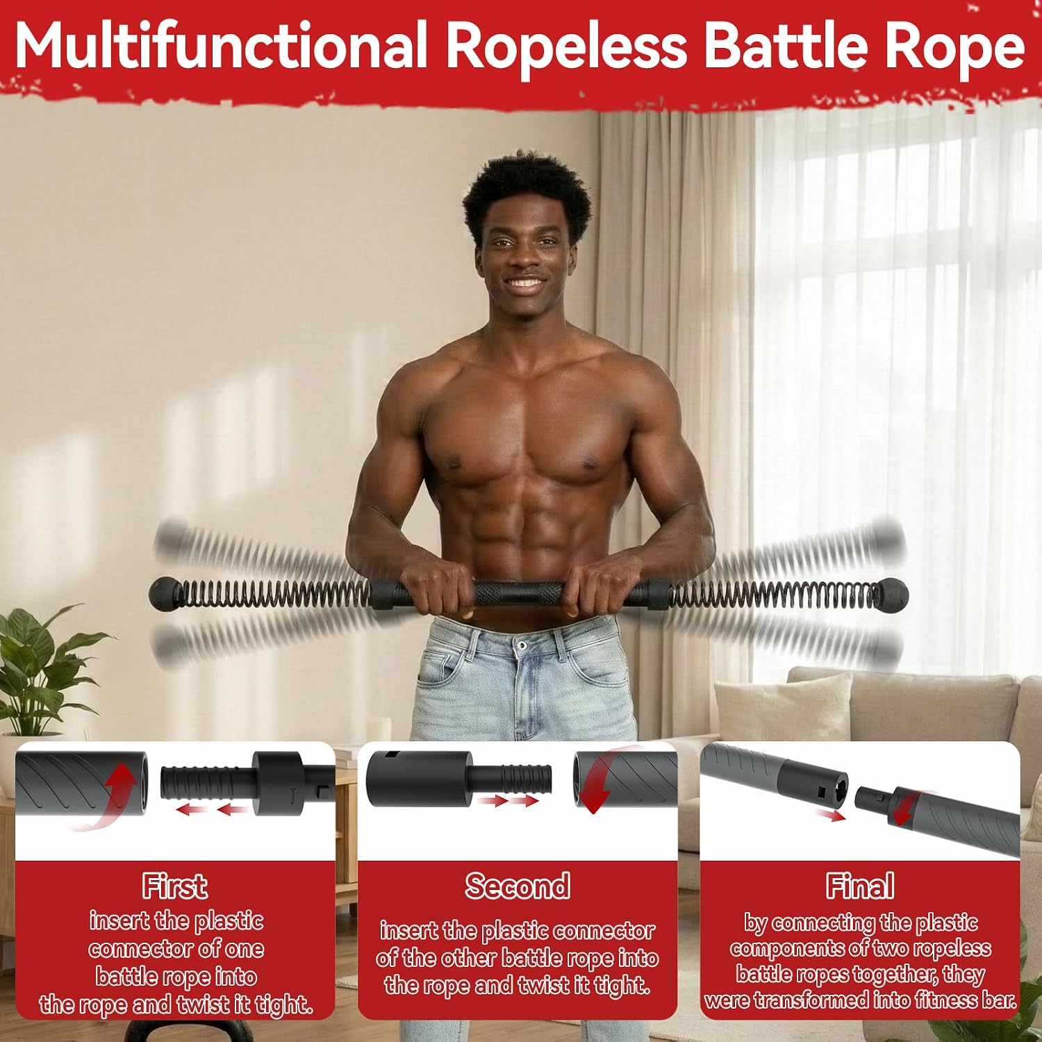 Battle Rope Exercise - Barre de torsion sans fil 2-en-1